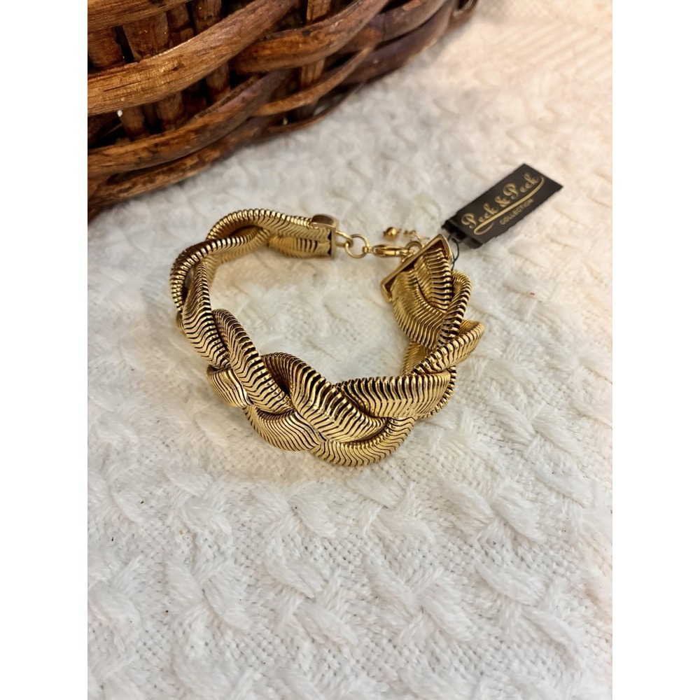 Peck & Peck Collection Gold Tone Braided Chunky Statement Bracelet NWT